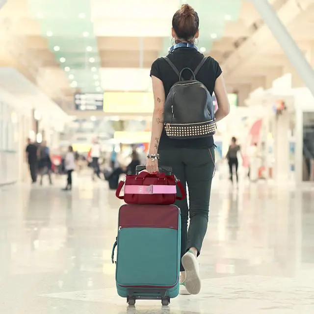 Alt view image 7 of 7 - 2-in-1 Travel Belt for Luggage, Luggage Straps for Add a Bag Adjustable Suitcase Straps with Alloy Buckle Elastic Bungees Belt Hands-Free for Airport, Personalized Travel Accessories (Pink)