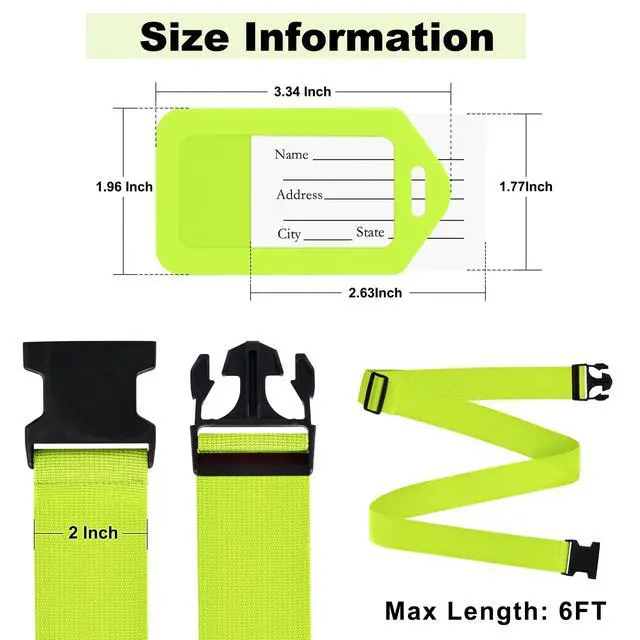 Alt view image 2 of 6 - 8 Pack Luggage Straps and Tags Set - 4 Straps, 4 Tags, Suitcase Belt