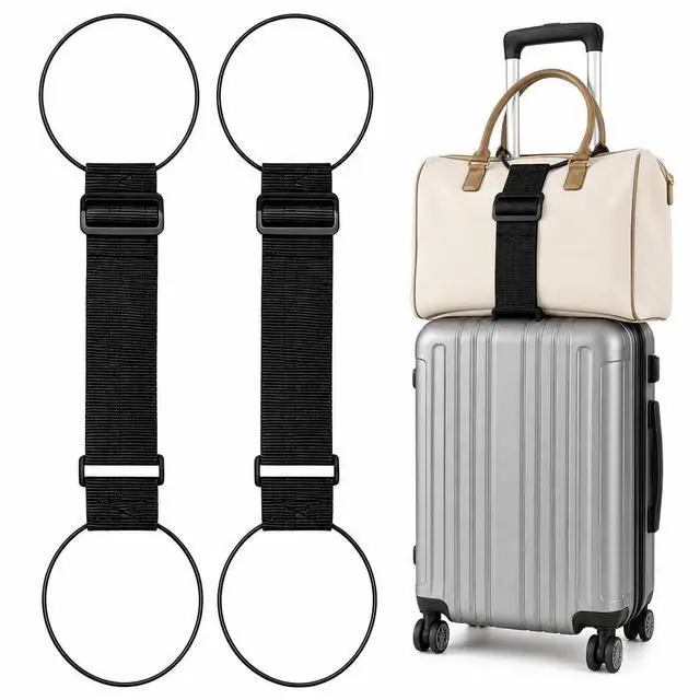 Main image of Luggage Straps for Suitcases, 2 Pack Black Adjustable Elastic Double-Loop Luggage Connector Straps, Thick, Durable, Waterproof Multi-Use Straps for Totes, Backpacks and Duffel Bags.