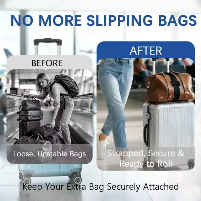 Alt view image 2 of 7 - Luggage Straps for Suitcases, 2 Pack Black Adjustable Elastic Double-Loop Luggage Connector Straps, Thick, Durable, Waterproof Multi-Use Straps for Totes, Backpacks and Duffel Bags.