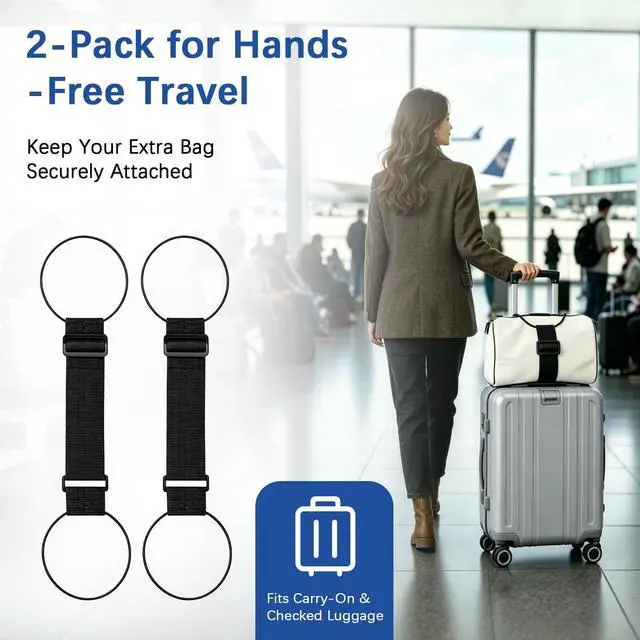 Alt view image 3 of 7 - Luggage Straps for Suitcases, 2 Pack Black Adjustable Elastic Double-Loop Luggage Connector Straps, Thick, Durable, Waterproof Multi-Use Straps for Totes, Backpacks and Duffel Bags.