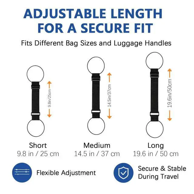 Alt view image 5 of 7 - Luggage Straps for Suitcases, 2 Pack Black Adjustable Elastic Double-Loop Luggage Connector Straps, Thick, Durable, Waterproof Multi-Use Straps for Totes, Backpacks and Duffel Bags.