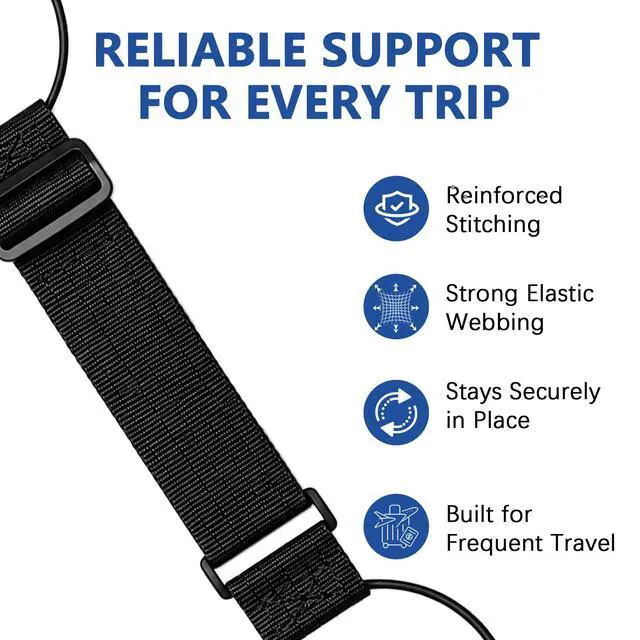 Alt view image 7 of 7 - Luggage Straps for Suitcases, 2 Pack Black Adjustable Elastic Double-Loop Luggage Connector Straps, Thick, Durable, Waterproof Multi-Use Straps for Totes, Backpacks and Duffel Bags.