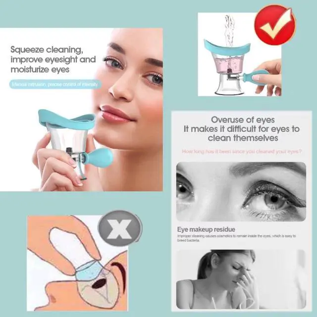 Alt view image 2 of 7 - Eye Wash Cup,Eye Wash Cleaner Kit Silicon Manual Air Pressure Eye Cleaning Cup Tool Effective Eye Rinse Clean Dust Makeup Irritants,Transparent with Storage Container Eye Cup Soothing Tired Eyes(Blue)