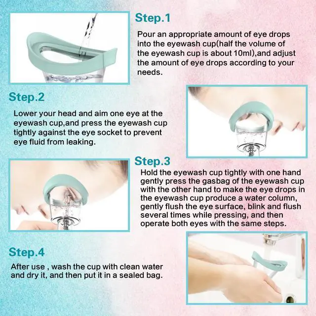 Alt view image 5 of 7 - Eye Wash Cup, Eye Wash Kit - Silicone Manual Air Pressure Eye Cleaning Cup for Eye Rinse, Portable Eye Care Tool for Quick Relief from Tired Eyes, Cleaning Eye Dust, Makeup Irritants(Blue)