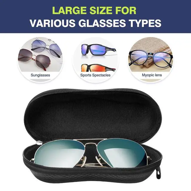 Alt view image 3 of 7 - Sunglasses Case,Hard Shell Glasses Case EVA Semi-Hard with Hook,Black