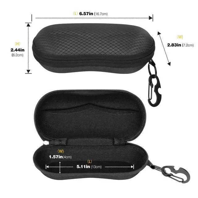 Alt view image 5 of 7 - Sunglasses Case,Hard Shell Glasses Case EVA Semi-Hard with Hook,Black