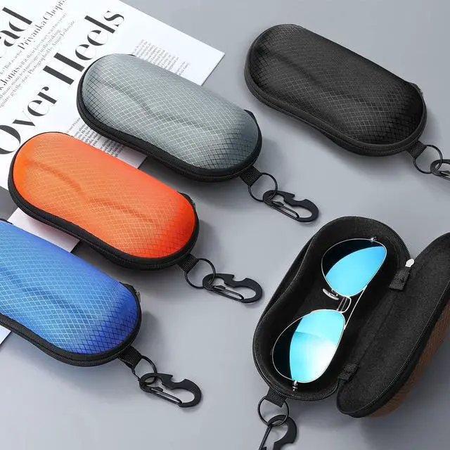 Alt view image 7 of 7 - Sunglasses Case,Hard Shell Glasses Case EVA Semi-Hard with Hook,Black