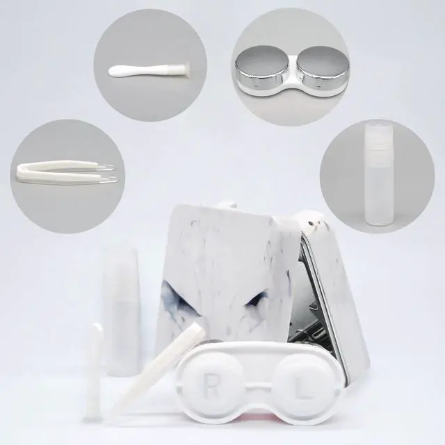 Alt view image 2 of 6 - Contact Lens Case, Portable Cute Eye Contacts Colored Lenses Applicator Remover Tool Kit with Mirror Solution Bottle for Travel Daily Outdoor (Square, Silver)