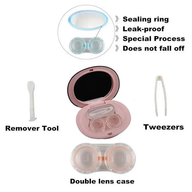 Alt view image 3 of 4 - Contact Lens Case-Cute Travel Kit with Mirror and Tweezers(Pink)