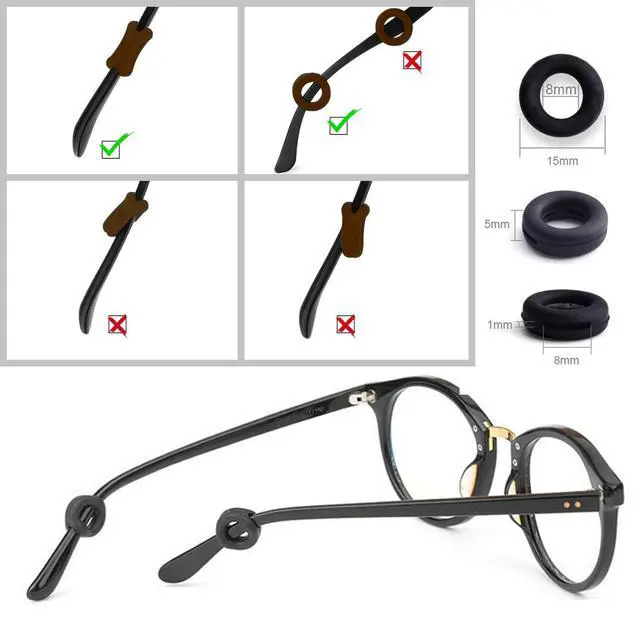 Alt view image 4 of 7 - 12 Pairs Eyeglasses Retainers Silicone Glasses Temple Holders Anti-slip Protectors Comfort Eyewear Spectacle Stay Put Glasses Stoppers for Sport, Study(4 Variety Designs in Black, Clear, Brown)