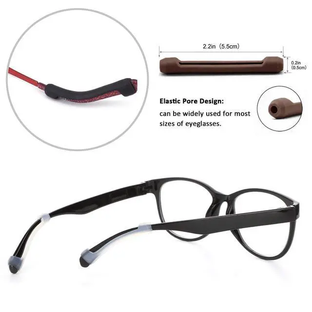 Alt view image 5 of 7 - 12 Pairs Eyeglasses Retainers Silicone Glasses Temple Holders Anti-slip Protectors Comfort Eyewear Spectacle Stay Put Glasses Stoppers for Sport, Study(4 Variety Designs in Black, Clear, Brown)