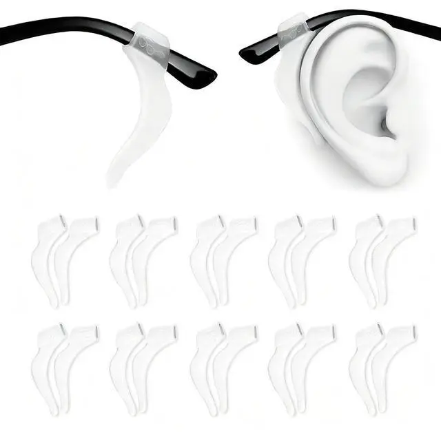 Main image of Soft Silicone Eyeglass Ear Hooks, 10 Pairs of Glasses Anti Slip Grips For Sunglasses, Reading (Clear)