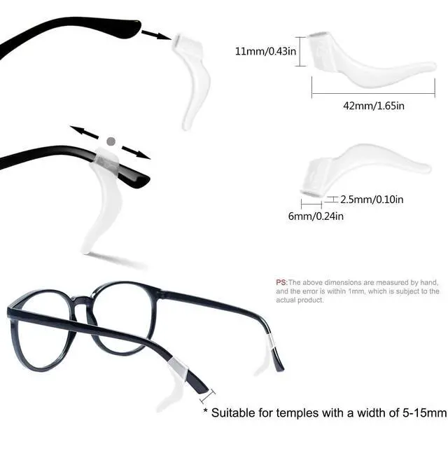 Alt view image 6 of 7 - Soft Silicone Eyeglass Ear Hooks, 10 Pairs of Glasses Anti Slip Grips For Sunglasses, Reading (Clear)
