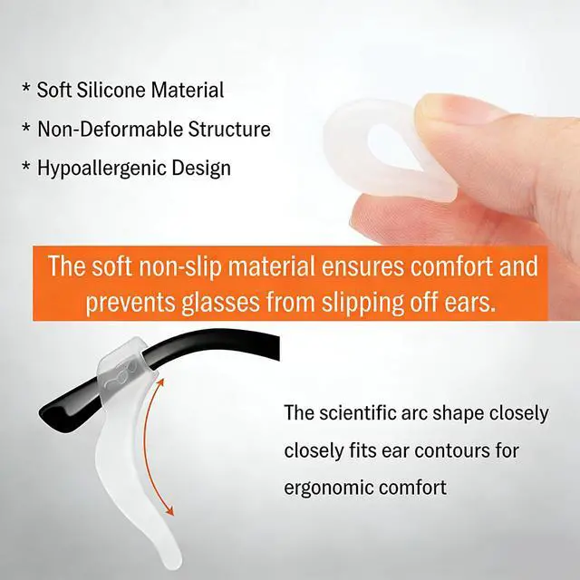 Alt view image 3 of 7 - Soft Silicone Eyeglass Ear Hooks, 10 Pairs of Glasses Anti Slip Grips For Sunglasses, Reading (Clear)