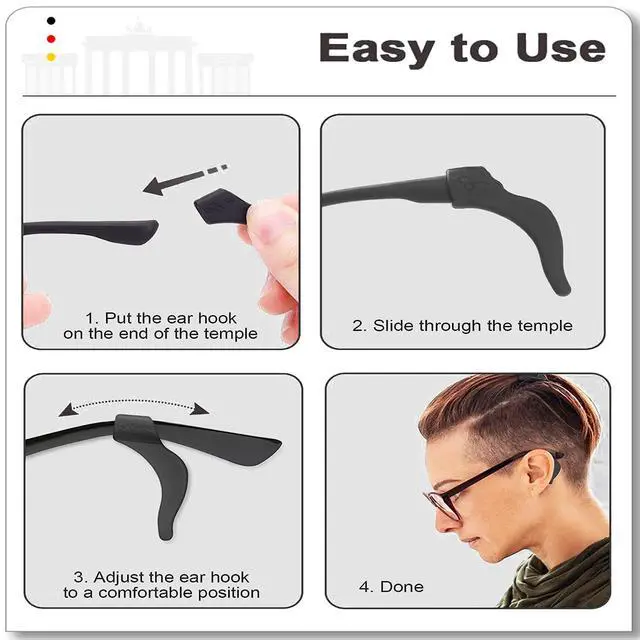 Alt view image 3 of 7 - Glasses Ear Grips, 20 Pairs Kids And Adults Glasses Anti-Slip, Silicone Elastic Eyeglasses Temple Tips Sleeve Retainer, Prevent Eyewear Sunglasses Spectacles Glasses Slipping (Black, L)