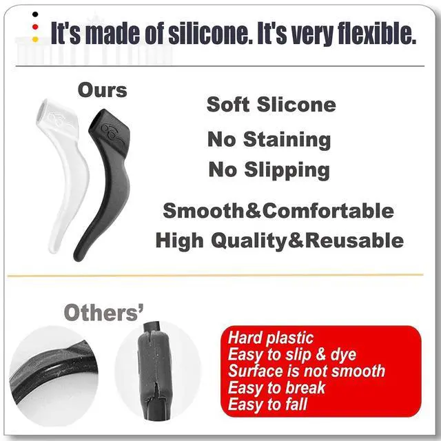 Alt view image 5 of 7 - Glasses Ear Grips, 20 Pairs Kids And Adults Glasses Anti-Slip, Silicone Elastic Eyeglasses Temple Tips Sleeve Retainer, Prevent Eyewear Sunglasses Spectacles Glasses Slipping (Black, L)