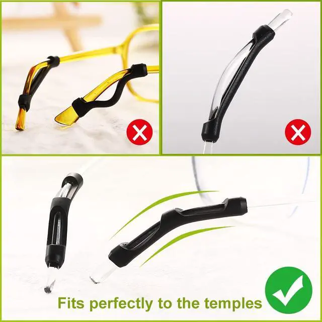 Alt view image 2 of 6 - Eyeglasses Temple Tips, 16 Pairs Silicone Eyeglasses Retainers Sleeve Retainer Anti-Slip Safety Eyewear Retainers Spectacle Stay For Eyeglasses, Sunglasses, Reading Glasses (Black Temple Tip)