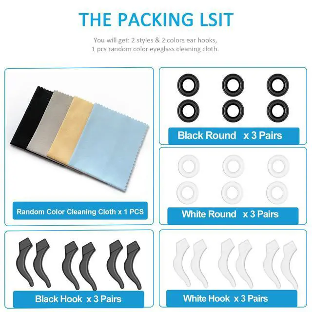 Alt view image 7 of 7 - 12 Pairs Eyeglasses Ear Grips, Anti Slip Eyeglass Retainer, Premium Silicone Ear Hook, Keep Glasses from Slipping Down Your Nose, Simple, Effective Helper for Kids, Adults, Sports, Study & Work