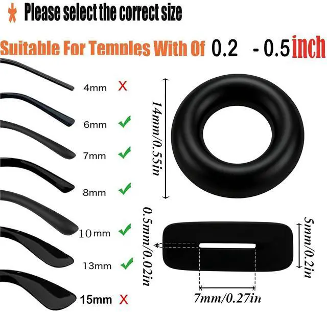 Alt view image 3 of 7 - Glasses Ear Grip, Silicone Ear Hook & Ear Grippers, Anti-Slip Eyeglasses Temple Sleeve Retainer Holder, Accessories for Sports Glasses, Sunglasses, Reading Glasses, 12 Pairs (Black,Clear)