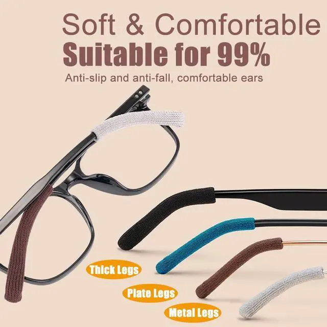 Alt view image 3 of 6 - 4 Pairs Upgrade Soft Glasses Ear Cushion, Anti Slip Knitting Cotton Eye Glasses Ear Grippers, Comfort Temple Sleeves Tips Eyeglass Ear Pads, Non Slip Eyeglass Grips for Behind the Ear (Multicolor)
