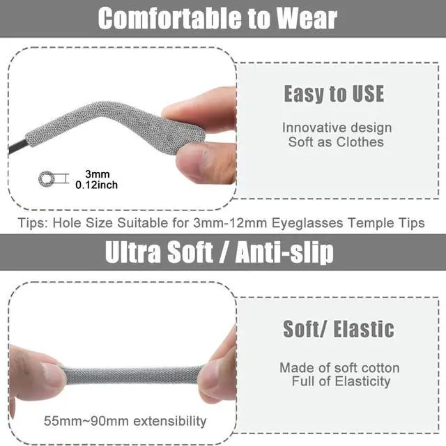 Alt view image 2 of 6 - 4 Pairs Upgrade Soft Glasses Ear Cushion, Anti Slip Knitting Cotton Eye Glasses Ear Grippers, Comfort Temple Sleeves Tips Eyeglass Ear Pads, Non Slip Eyeglass Grips for Behind the Ear (Multicolor)