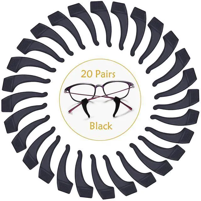 Main image of 20 Pairs Black Glasses Ear Grip, Comfortable Silicone Elastic Eyeglasses Temple Tips Sleeve Retainer, Silicone Ear Hook - for Eyewear Glasses, Sports Eyeglasses