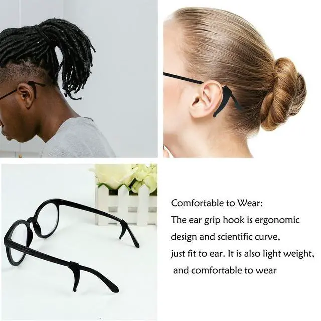 Alt view image 4 of 6 - 20 Pairs Black Glasses Ear Grip, Comfortable Silicone Elastic Eyeglasses Temple Tips Sleeve Retainer, Silicone Ear Hook - for Eyewear Glasses, Sports Eyeglasses