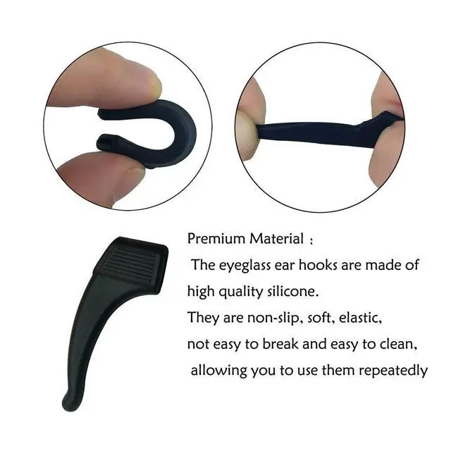 Alt view image 5 of 6 - 20 Pairs Black Glasses Ear Grip, Comfortable Silicone Elastic Eyeglasses Temple Tips Sleeve Retainer, Silicone Ear Hook - for Eyewear Glasses, Sports Eyeglasses
