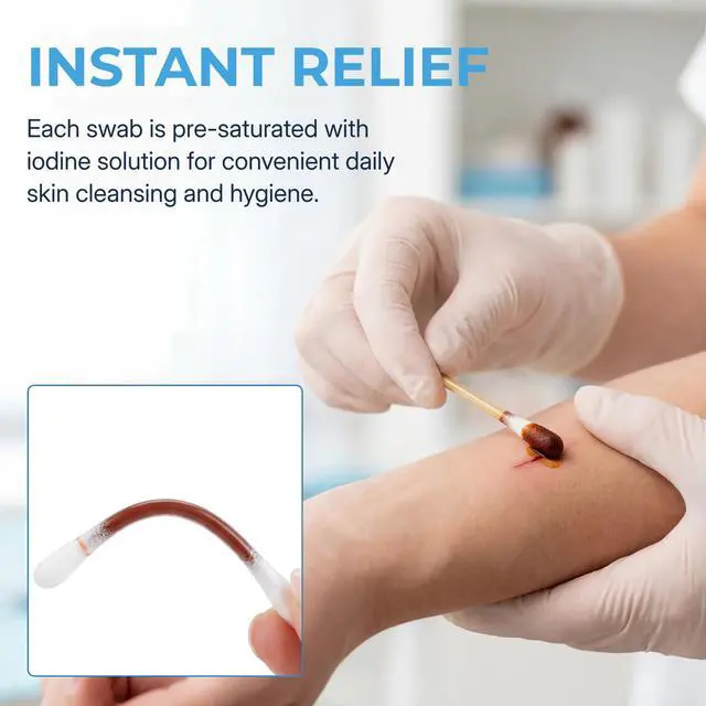 Alt view image 5 of 7 - 50 Pcs Cotton Iodine Swabs Individually Wrapped Disposable Iodophor Swabsticks Medical Sanitary First Aid Kit Emergency Care Safety Home Travel Use