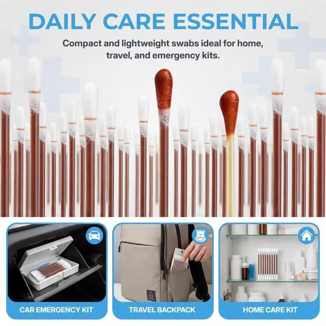 Alt view image 7 of 7 - 50 Pcs Cotton Iodine Swabs Individually Wrapped Disposable Iodophor Swabsticks Medical Sanitary First Aid Kit Emergency Care Safety Home Travel Use
