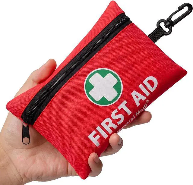 Main image of Mini First Aid Kit, 150 Piece Small First Aid Kit - Includes Emergency Foil Blanket, Scissors for Travel, Home, Office, Vehicle, Camping, Workplace & Outdoor (Red)