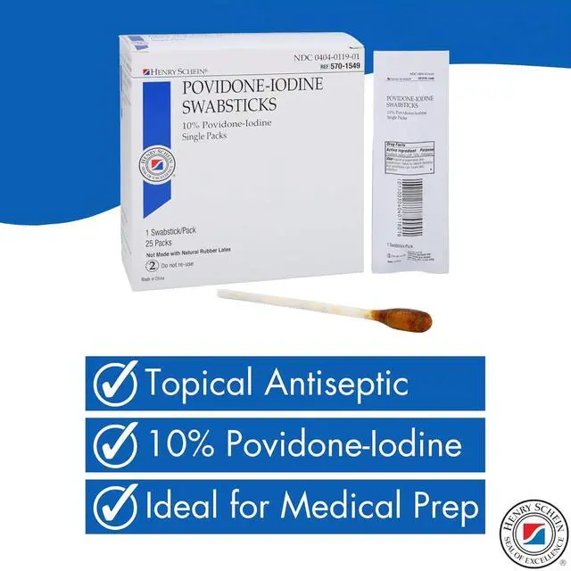 Alt view image 3 of 5 - 10% Povidone Iodine Swabstick 1's, Sterile Antiseptic, 25 Ct