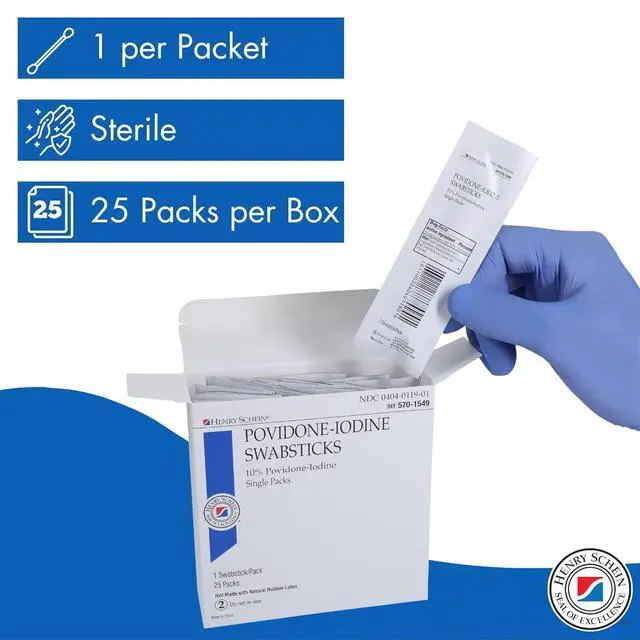 Alt view image 4 of 5 - 10% Povidone Iodine Swabstick 1's, Sterile Antiseptic, 25 Ct