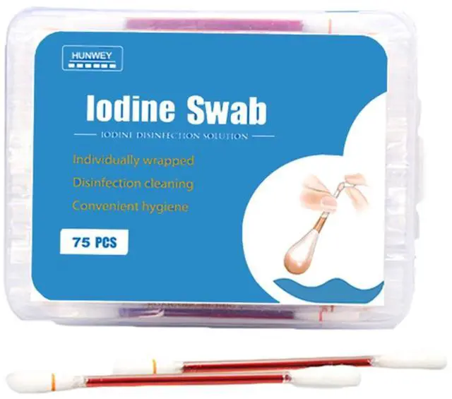 Main image of HUNWEY 75ct Disposable Iodine cotton swabs Emergency Care Sanitary Cotton Buds Tip for Women Men Baby