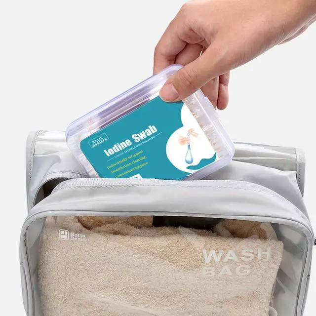 Alt view image 5 of 5 - HUNWEY 75ct Disposable Iodine cotton swabs Emergency Care Sanitary Cotton Buds Tip for Women Men Baby
