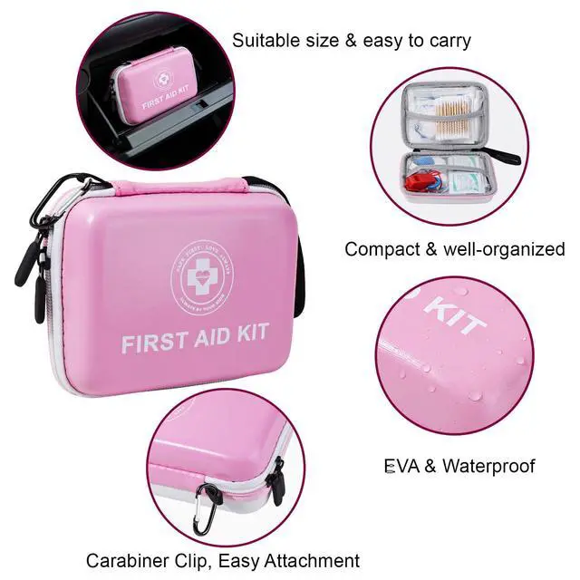 Alt view image 4 of 4 - Small First Aid Kit - 165 Piece Dual-Color Emergency Medical Kit with Hard Shell & Fluorescent Exterior Coating, Emergency First Aid Kit for Home, Car, Travel, Hiking & Outdoor(Pink/White)