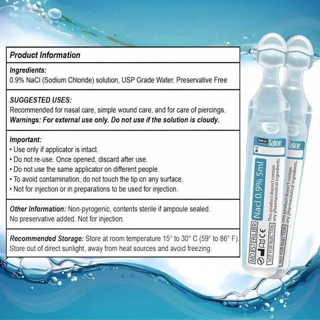 Alt view image 4 of 6 - Saline Ampoules - Saline Solution, Sodium Chloride 0.9%, Nasal Cleanse for Babies, Kids, & Adults, Sterile Nasal Care, Wound Cleansing - 20 Count (5ml Each)