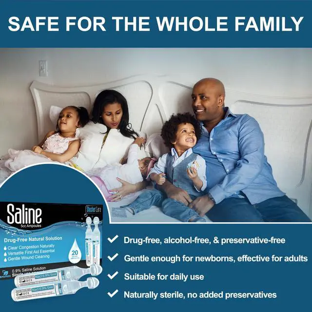 Alt view image 6 of 6 - Saline Ampoules - Saline Solution, Sodium Chloride 0.9%, Nasal Cleanse for Babies, Kids, & Adults, Sterile Nasal Care, Wound Cleansing - 20 Count (5ml Each)