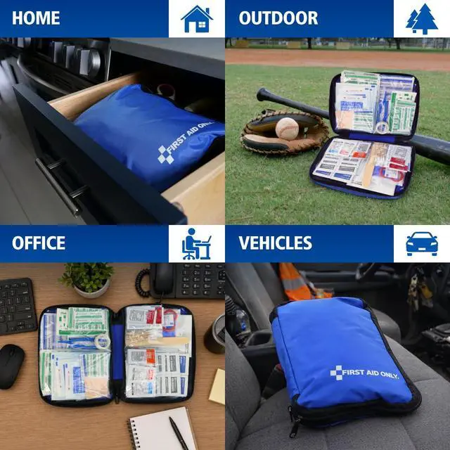 Alt view image 3 of 6 - 298 Piece All-Purpose Emergency First Aid Kit for Home, Office, Car, Apartment, Dorm, and Camping, Travel-Friendly Compact Pouch Fits in Backpacks, Suitcases, Cabinets, and Drawers