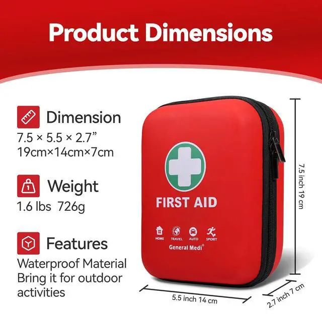 Alt view image 3 of 7 - First Aid Kit - 170 Pieces Hard Case and Lightweight - Great for Travel, Home, Office, Vehicle, Camping, Workplace & Outdoor (Red)
