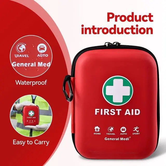 Alt view image 6 of 7 - First Aid Kit - 170 Pieces Hard Case and Lightweight - Great for Travel, Home, Office, Vehicle, Camping, Workplace & Outdoor (Red)