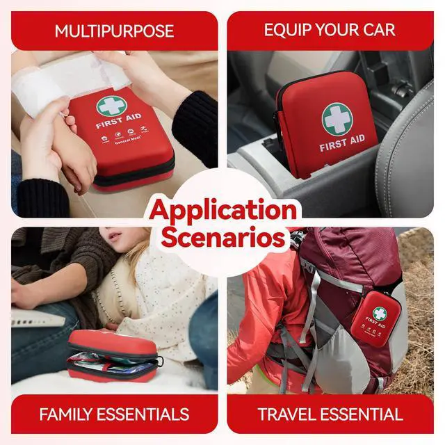 Alt view image 7 of 7 - First Aid Kit - 170 Pieces Hard Case and Lightweight - Great for Travel, Home, Office, Vehicle, Camping, Workplace & Outdoor (Red)
