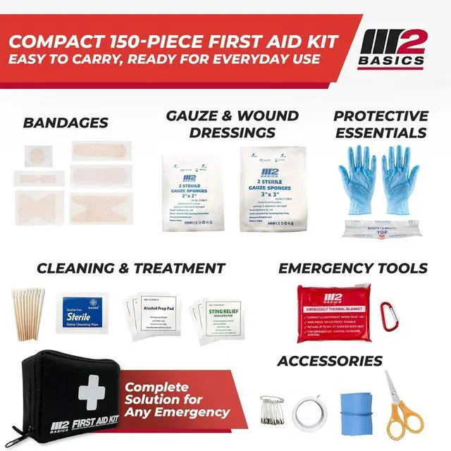 Alt view image 3 of 7 - 150 Piece Premium First Aid Kit, Compact Bag for Purse & Travel