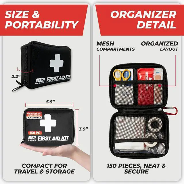 Alt view image 4 of 7 - 150 Piece Premium First Aid Kit, Compact Bag for Purse & Travel