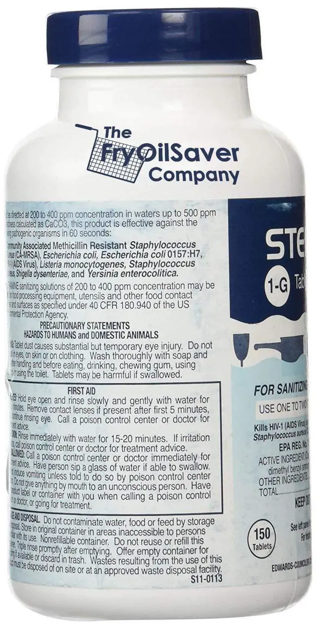 Alt view image 2 of 4 - 1 Bottle Steramine Sanitizer Tablets w/15x QT-10 Test Strips - Multi Purpose Steramine Sanitizing Tablets for Food Contact Surface, Kitchen, Restaurant & Commercial Use(150 Count)
