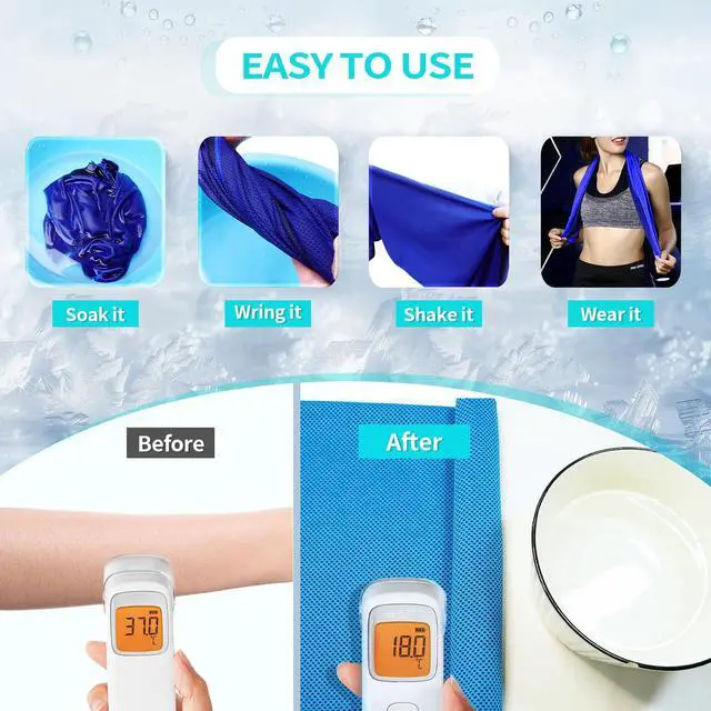 Alt view image 3 of 7 - Cooling Towel (40"x12") - for Neck/Face, Ice Towel,Chilly Towel, Cooling Neck Wraps for Hot Weather Instant Chill, Soft Microfiber for Yoga, Gym, Golf, Running,Workout, Outdoor Sports, Hiking