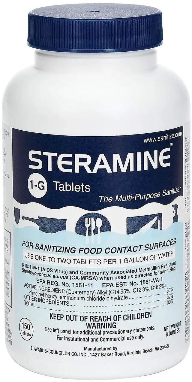 Main image of Sanitizing Tablets, Sanitize Food Contact Surfaces, Model 1-G, 150 Sanitizer Tablets per Bottle, Blue, Pack of 1 Bottle