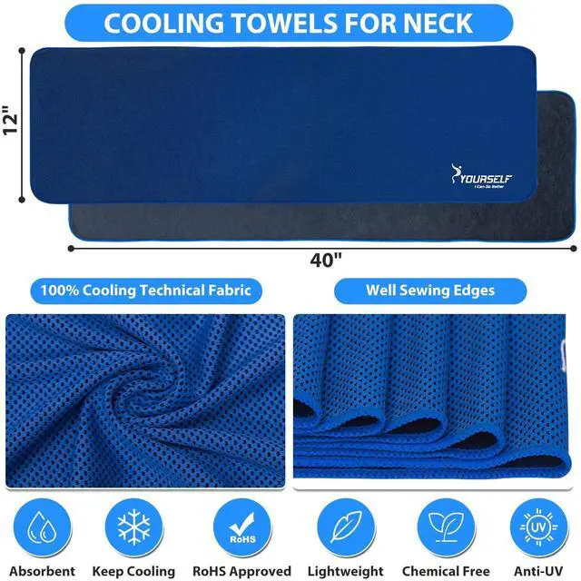 Alt view image 3 of 7 - Cooling Towel for Instant Relief Cool Bowling Fitness Yoga Towel-40 x12 Use as Cooling Neck Headband Bandana Scarf,Stay Cool for Travel Camping Golf Football &Outdoor Sport(Dark Blue)