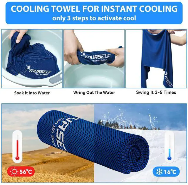 Alt view image 4 of 7 - Cooling Towel for Instant Relief Cool Bowling Fitness Yoga Towel-40 x12 Use as Cooling Neck Headband Bandana Scarf,Stay Cool for Travel Camping Golf Football &Outdoor Sport(Dark Blue)